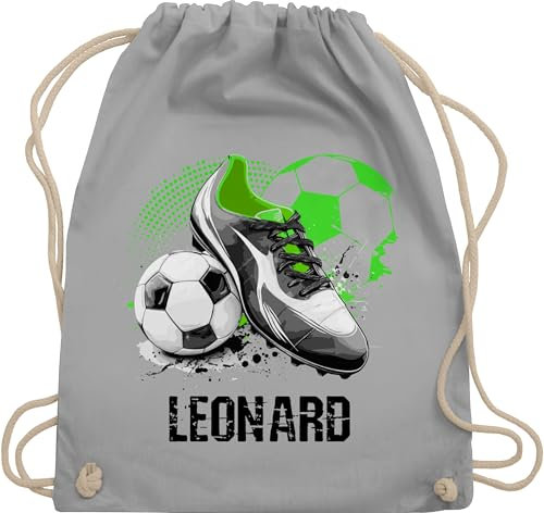 Turnbeutel Rucksack - Personalisiertes Fußballgeschenk mit Namen | Geschenke für Fußballfans | Weihnachtsgeschenke Fußball - Unisize - Hellgrau - kinder stoffbeutel kindergarten fussball
