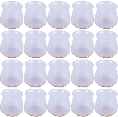 KOLZEMV Protection Pied de Chaise, 20 pièces Petits protecteurs de Sol en Silicone Transparent avec Feutre enveloppé, Couvre-Jambes de Chaise Capuchons de Jambe de Chaise en Silicone, diamètre 14-20mm