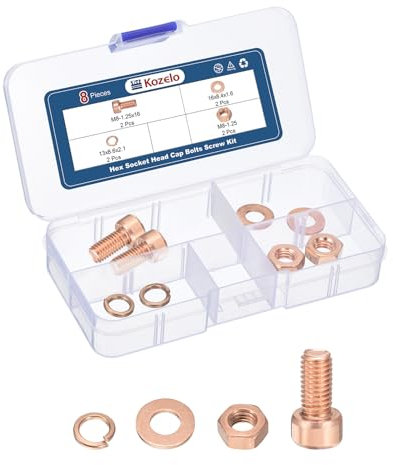 Kozelo 8pcs M8 Socket Head Cap Screws Bolts Nuts Assortment Kit - [M8-1.25x16mm] Red Copper Fully Threaded Hex Screw for 3D Printer Use