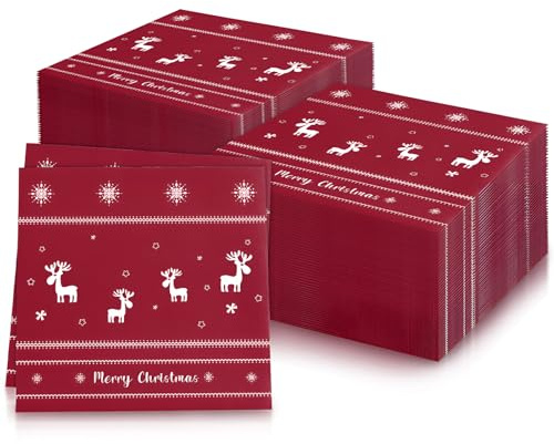 Weihnachtsservietten, Elch-Papierservietten, weiches rotes Recycling-Papierservietten, Weihnachtspapierservietten, Seidenpapier für Weihnachtsfeier, Geburtstag, Tischdekoration, Geburtstagsfeier