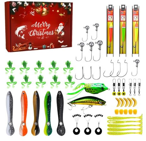 Adventskalender Angel Männer, 24 Köder Set Adventskalender, Süßwasserbarschköder Weihnachtskalender Für Fischer Erwachsene Teenager Jungend, 2024 Weihnachten Überraschung Geschenk