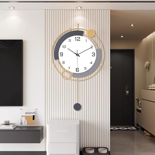 TOHOOYO Moderne Wanduhr,Dekorative Wanduhren mit Pendel,Stille Qualität Quarz-Wanduhr batteriebetrieben,Große Wanduhr für Wohnzimmer,Küche,Haus,Bad,Schlafzimmer Wanddekor,13x21Zoll Gold