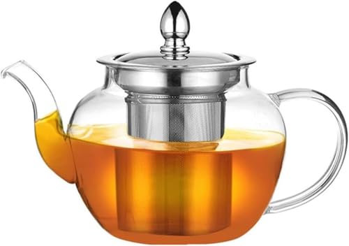 PluieSoleil Glass Teapot with Infuser, Tea Pot Strainer for Loose Tea Leaf, Large Teapot Set, Cleaning Brush, Bamboo Coaster, Removable Mesh Filter