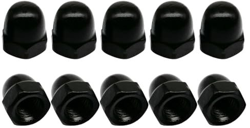 Queenbox 10 Stück M5-0,8 mm, Schwarze Sechskant-Hutmuttern aus Edelstahl, Hutmutterkappen mit gewölbtem Kopf für Bolzenabdeckungen