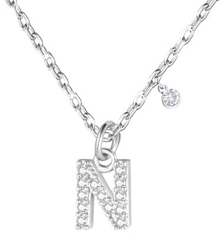 GUOYU 26 Halskette mit Anfangsbuchstaben für Frauen Mädchen, Halskette mit Buchstabe aus Zirkonia aus Silber, Anhänger, Personalisierung, Geschenkideen zum Geburtstag, L, Edelstahl, Strass (N)