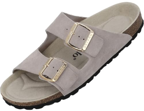 Palado Pantoletten Damen Korfu Mono - bequeme Sandalen Made in Spain - Hausschuhe mit dämpfendem Kork-Fußbett - modische Sommerschuhe Grau UK5,5 - EU38