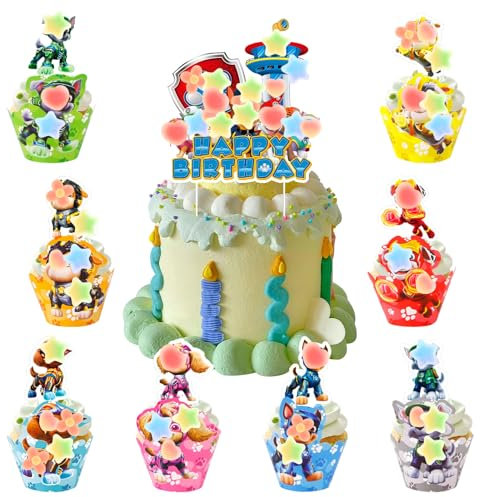 49 Stück Dog Tortendekoration Set, Kuchen Deko Cupcake Wrapper Cartoon Cupcake Deko Muffin Deko Kindergeburtstag Party Geburtstag
