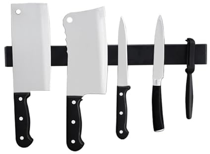 Braozaiw Magnetic Knife Holder,Without-Knifes,Stainless Steel Hanging Knifes Rack,Easy Access and Organizers Storage in Kitchen,Magnetic Knife Holder for wall (Black, 12inch/30cm)