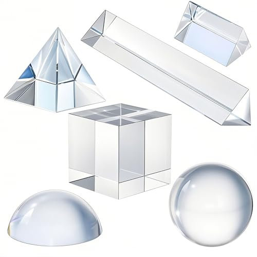 6 Stück K9 Optisches Kristall-Fotografie-Prismen-Set, inklusive 50 mm Kristallkugel, Würfel, optische Pyramide, 50 mm und 150 mm Dreiecksprisma, 60 mm Kuppellupe mit Tuch für Unterricht, Spielen