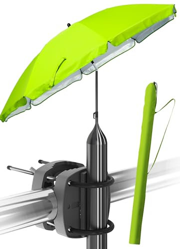 Menz Sonnenschirm Balkon als Sonnenschutz Balkon 3-IN-1 SET - UPF 50+ Sonnenschirm 180 cm in Grün + Sonnenschirmhalter Balkongeländer + Sonnenschirmhülle