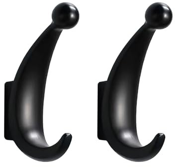 Yundoza Door Hooks Screw in, 2 Pack Metal Bathroom Towel Hook for Coat Robe Keys Clothes Bags(Matte Black)