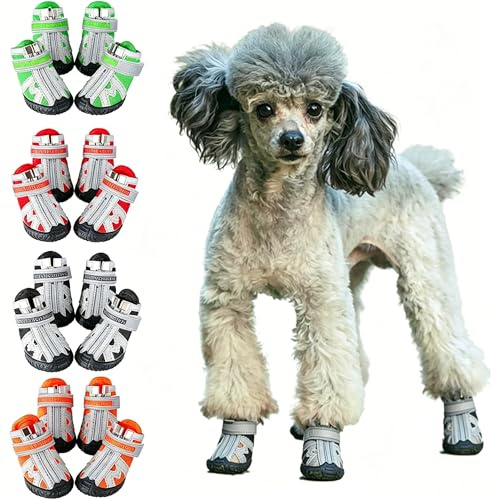 Kukaster Pet Hundeschuhe für kleine Hunde, 4er Set Pfotenschutz mit Rutschfester Sohle, atmungsaktive Hundeschuhe für Sommer, heißen Asphalt, Outdoor, Schwarz, Size 5