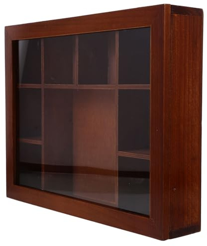 HORIALENCE Wooden Jewelry Organizer Box Lid Retro Decorative Keepsake Storage Case 9 Compartments Dustproof Display Box for Necklace Crystal Rock Collections