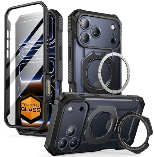 SUPCASE für iPhone 17 Pro Max Hülle mit Displayschutz aus gehärtetem Glas (UBGrip Pro), [Kompatibel mit MagSafe] Bumper Case Robust Schutzhülle Magnetisch Handyhülle mit Ringhalter 6.9‘’ (Schwarz)