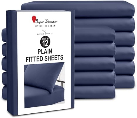 GC GAVENO CAVAILIA 12 Piece Fitted Sheets - Single Bed (91x190cm) - Bedding Sheets - Plain Dyed Microfiber Bedsheet Pack of 12-25cm Deep Pocket (10) - Easy Care Wrinkle & Fade Resistant - Navy