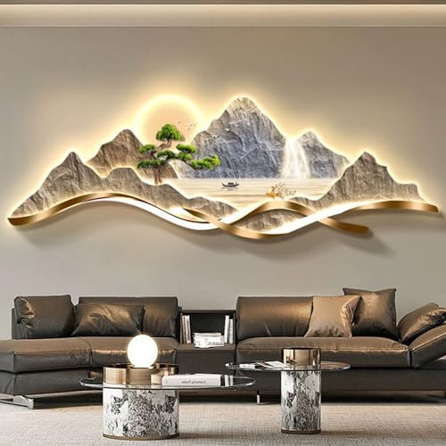 3D Wanddeko Wandskulpturen-Kunst Moderne Wandkunst Chinesische Kreative Landschaftsbildwand for Eingangsbereich Zuhause, Wohnzimmer, Arbeitszimmer, Schlafzimmer-Dekor(Style G,100 * 35cm)