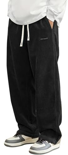 PADOLA Pantalon Velours Côtelé Homme Baggy Taille Elastique Pantalons Cargo avec Poches Décontracté Tricoté Pantalon de Travail Jambes Larges Ample Y2K Pantalons Jogging Sport