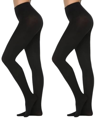JiaYouLC 2 Pairs Thick Black Tights Women's 100 Denier Warm Opaque Tight Stretch Winter Pantyhose