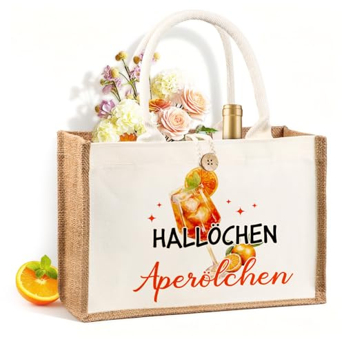 Giftota Aperol Geschenk Tasche, Wasserdicht Aperol Spritz Jutetasche, Frauen Geburtstag Geschenke, Weihnachtsgeschenke für Freundin - Hallöchen Aperölchen
