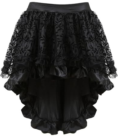 Steampunk Rock Damen Übergrößen Spitze Tüllrock Asymmetrische Tüll Tutu Gothic Rock Schwarzer Halloween Vampir Kostüm Damen Spitzenrock Vokuhila High Waist A Linie Minirock für Party Karneval kostüm