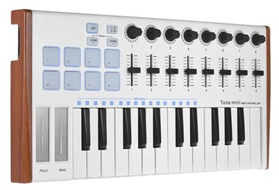 Controller MIDI USB Ultraportatile WORLDE TUNA MINI a 25 Tasti con 8 Pad Retroilluminati RGB per Logic Win7 Win10 Bianco
