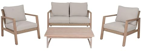 DELUKE Gartenloungeset Lucile 4-TLG. inkl. Kissen - Eukalyptus, Weißbraun | Gartenmöbel Set Garten Loungegruppe Lounge-Set Pool Loungegarnitur