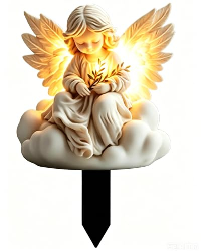 LMJOPYQ 2D Grabschmuck Wetterfest, Engel Für Grab Wetterfest Und Grabdekoration Wetterfest, Wetterfeste Grabdeko Für Friedhof Und Garten, Personalisierter Grabschmuck Engel, Acrylschild 19x29 cm