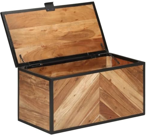 ZXQVLMRS Truhe 60x30x30 cm aus massivem Akazienholz mit Eisenrahmen, Aufbewahrungsbox mit Deckel, Dekorative Holztruhe für Wohnzimmer und Schlafzimmer