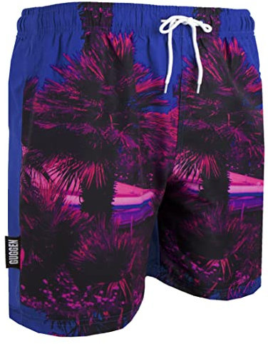 GUGGEN Mountain Badehose für Herren Schnelltrocknende Badeshorts 1602 mit Kordelzug Beachshorts Boardshorts Schwimmhose Männer mit Palmen Rosa Blau XXL