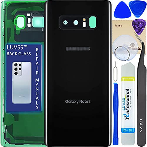 LUVSS Vitre Arrière pour Samsung Galaxy Note 8 N950 Noir Coque Cache Batterie avec Lentille de Caméra, Adhésifs, Kit Outils, Guide De Réparation