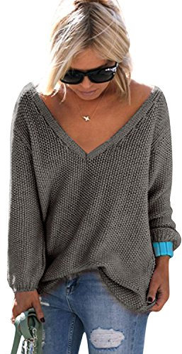 Monissy Damen Herbst und Winter Arbeiten lose mit Langen Ärmeln V-Ausschnitt-PulloverSexy Pullover mit V-Ausschnitt Pulli tollen Farben - 10 Farben und 4 Größen