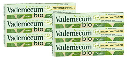 Vademecum - Zahnpasta mit Rundumschutz – Bio-zertifiziert – starke Zähne und Zahnfleisch – grüner Tee Minze Melisse – 99% Inhaltsstoffe natürlichen Ursprungs – vegane Formel – Tube 75 ml – 6 Stück