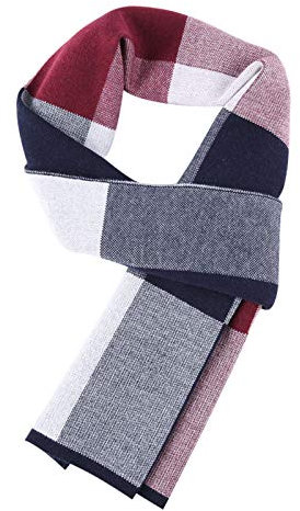 WANYING 6% Wolle Herren Strickschal Gestrickter Schal Einfach Schick Gentleman für Winter Herbst - 180 * 30 cm Kariert Dunkelblau Rot Weiß