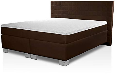 Charlottes Möbelkaufhaus Boxspringbett ROM II Kunstleder Braun 100x200 cm. Boxspringbettmatratze und Topper nach Wahl. Einzelbett 100 Braun (100 x 200 cm)
