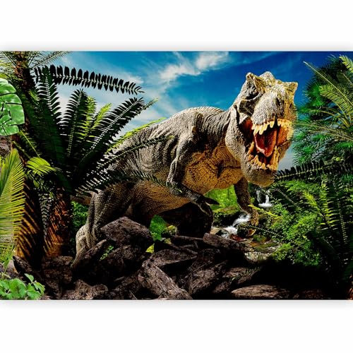 murando - Papier peint panoramique animal 400x280 cm - Revêtement mural décoration pour chambre salon - Design moderne - Vert noir bleu - Dinosaures pierre feuilles nature animaux g-C-0095-a-a