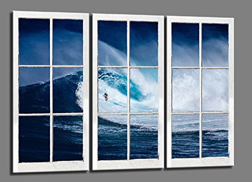 Visario 120 x 80 cm Bild auf Leinwand Fensterblick Surfer 4405-SCT deutsche Marke und Lager - Die Bilder/das Wandbild/der Kunstdruck ist fertig gerahmt