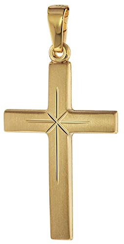 trendor Kreuz-Anhänger Gold 585 (14 Karat) 24 mm Damen und Herren Goldanhänger, modischer Kreuzanhänger, Geschenkidee, eleganter Schmuck aus Echtgold 75281