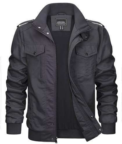 KEFITEVD Chaquetas de hombre bomber cargo, chaqueta militar, abrigo de invierno, chaqueta cortavientos de algodón, abrigo informal para exteriores, XXXL