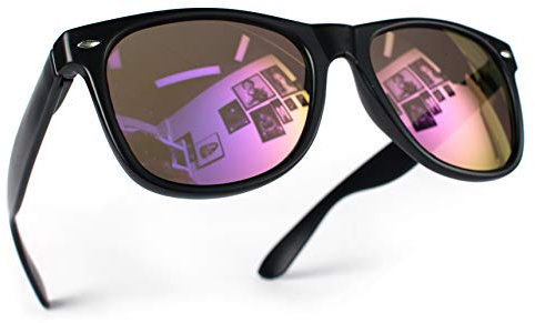 Miobo Retro Sonnenbrille, verspiegelt, Nerd-Design, Unisex, Club-Stil, UV400, L, Schwarz Lila
