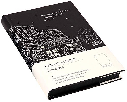 Black Paper Notizbuch, 128 Blatt, Hardcover, Skizzenbuch, 100 g/m², schwarzes Skizzenpapier, 13 x 18,5 cm