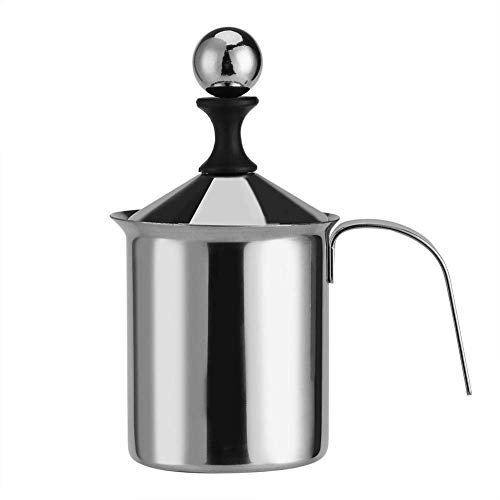 Espuma de Doble Malla, 400ml Batidoras espumadoras de Leche manuales, Plateado Mezclador de bebidas eléctrico de mano duradero para hacer espuma, Lucha de Leche de Acero Inoxidable para capuchino