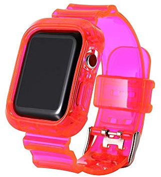 VeveXiao Correa impermeable transparente con carcasa protectora resistente para Apple Watch de 38 mm y 40 mm para iWatch Series 5/4/3/2/1 (rojo, 38/40 mm)