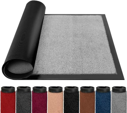BLADO Door Mats Indoor Outdoor Heavy Duty Dirt Trapper - Non Slip Washable Door Mat with Rubber Backing Super Absorbent Floor Mat for Home, Offices (40cm x 60cm, Grey Et)