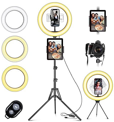 Ring Light Luce ad Anello Led da 10 con Treppiede Luce per Selfie con Telecomando Wireless, con 3 Modalità di illuminazione e 10 Luminosità per Youtube, TikTok, Streaming live, Trucco e video