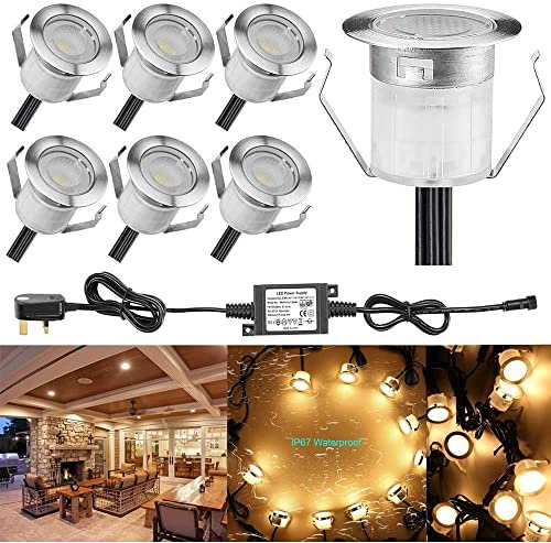 FVTLED 6 LED Downlight mit Bodeninstallation IP67 Wasserdicht 0.6W Ø30mm LED Einbauleuchte Terrasse Küche Garten Warmweiß LED Lampe