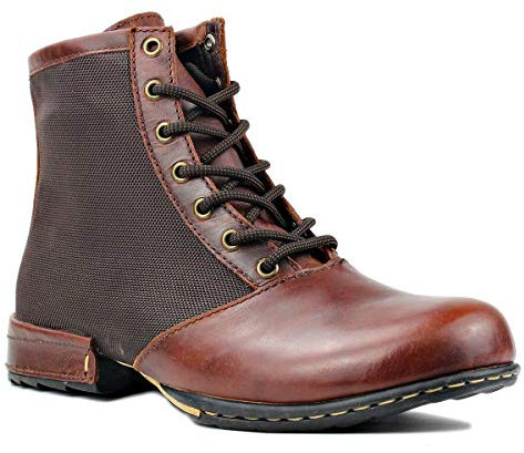 OSSTONE Herren leder chukkastiefel Worker biker boots-motorrad-leder-schuhe für Schnürstiefeletten boots 5008-2-Rot-Braun 14