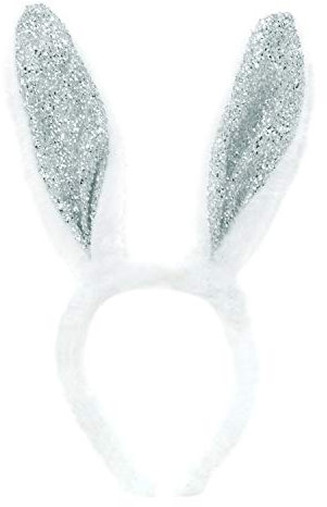 Oblique Unique® Häschen Haarreifen Hasen Ohren Haarreif Bunny Kostüm Accessoire für Damen mit Glitzereffekt für Fasching Karneval Motto Party (Weiß-Silber)