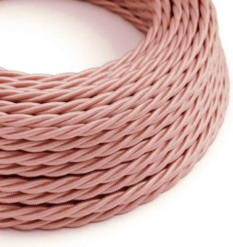 10m 3 Core Twisted Electrical Cable Vintage Italian Style Cable with Earth Wire, Antique Braided Woven Lighting Flexible Fabric 0.75mm Cord, DIY Pendant Light, VDE Certification (Twisted - Rose Gold)