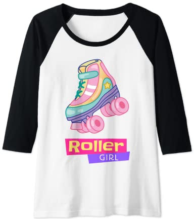 Damen Rollschuh Roller Girl 80er 90er Jahre Disco Verkleidung Raglan