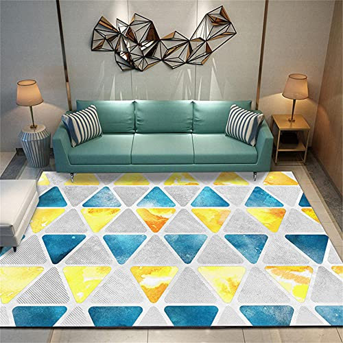 RUGMRZ Bad Teppiche Teppich Auslegware Blau-gelbe geometrische Teppich-Schlafzimmer-Haushalts-Fußmatten sind maschinenwaschbar 60X90cm Mobel Fur Wohnzimmer